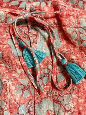 Johnny Was Workshop 100% Linen Boho Floral Shorts Tassel Tie Size Large